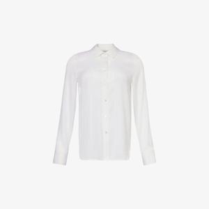 Рубашка узкого кроя из смесового шелка с изогнутым краем Vince, белый