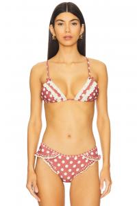 Топ бикини из денима с узором в горошек For Love & Lemons, red