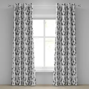 Штора на люверсах ABAKUHAUS в этническом стиле с графическим узором в стиле индейского искусства "Богемские перья и бусины на нитях", декоративная, двухпанельная, 280 см x 260 см, цвет "угольно-серый/белый"