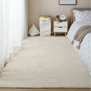 Budis Ковер 200х300 см для спальни/гостиной из искусственного меха кролика, утепленный, с коротким ворсом, бежевый