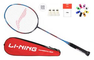 LINING Полностью карбоновая бадминтонная ракетка атакующего типа с утяжеленной головкой, жестким стержнем, начальный уровень, 675 мм, одиночная ракетка, серый синий