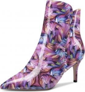 Женские ботильоны Aachcol, короткие сапожки, зауженный носок, на молнии, стойкий каблук средней высоты, лаковая кожа, 2,5 дюйма, Multicolor H