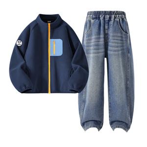 Детская повседневная спортивная одежда Disney, Didi Zhong Round Hook-And-Loop K Night Blue+Solid Color Denim Blue