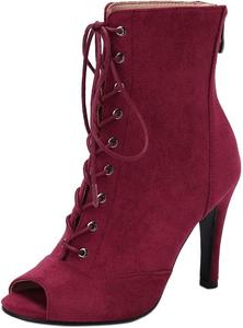 Женские ботильоны SHEMEE с открытым носком на высокой шпильке, из искусственной замши, с шнуровкой, летние босоножки с задней молнией, 10Cm Burgundy