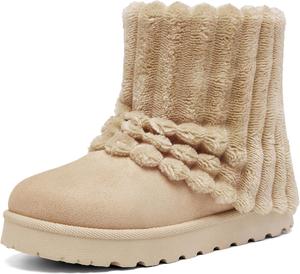 Женские замшевые зимние ботинки на платформе до щиколотки, теплые с пушистой и мягкой меховой подкладкой, противоскользящие, короткие ботинки с манжетой Lurnyet, Beige