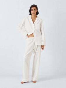 Комплект пижамы с длинной рубашкой из ткани seersucker John Lewis, Ivory