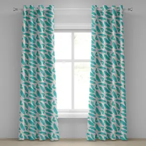 Бирюзовая штора на люверсах ABAKUHAUS с рисунком перьев птиц, абстрактными элементами животного мира, вдохновленная природой, декоративная двухпанельная штора, 280 см x 245 см, бирюзовый, белый, бежевый Abakuhaus