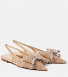 Туфли Le Cadeau из тюля с декором и открытой пяткой Mach & Mach, Beige Strass