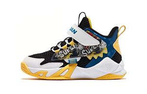 QIAODAN Износостойкие дышащие баскетбольные кроссовки высокие Black Yellow для детей 3-7 лет