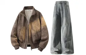 Повседневная спортивная одежда унисекс с воротником стойкой утепленная X1617, коричневый cotton jacket+pants желтый mud