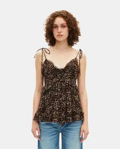 Женский топ с принтованными воланами The Kooples, черный/оранжевый