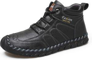 Мужские зимние ботинки до щиколотки для улицы, повседневные, ручной работы, модные кожаные туфли для ежедневной прогулки и комфорта Generic, черный