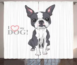 Штора ABAKUHAUS "Бостонский терьер в деревенском стиле", мордочка наивного щенка, универсальная ленточная штора для гостиной с петлями и крючками, 280 x 245 см, серо-коралловый и белый Abakuhaus