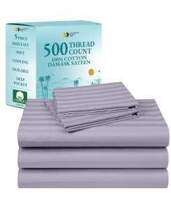Комплект постельного белья из 100% сатина с очень длинными волокнами, плотность 500 нитей на дюйм California Design Den, Lavender striped, Split King