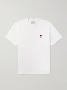 Футболка из органического хлопкового трикотажа с вышитым логотипом AMI PARIS, белый