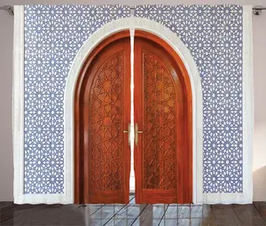 Шторы ABAKUHAUS в азиатском деревенском стиле, с антикварной деревянной дверью в виде звезды, универсальные ленточные шторы для гостиной с петлями и крючками, 280 x 245 см, коричнево-синие Abakuhaus