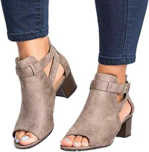 Женские замшевые ботильоны ZBYY с открытым носком, вырезом, массивным каблуком и вестерн-стиле Chelsea для женщин, Grey