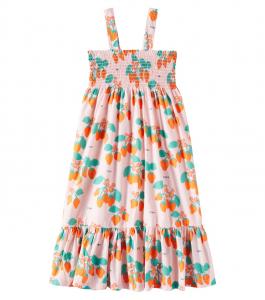 Платье из хлопка с клубничным принтом и сборками Tinycottons, Pastel Pink