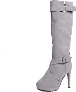 Женские сапоги hlysgo больших размеров с высокими каблуками-стилетто, средние по голени, для повседневной и нарядной носки, Grey