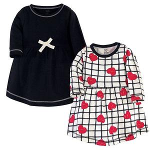 Платье Baby girl с длинным рукавом из органического хлопка, 2 шт, black red heart, 3-6 месяцев Touched By Nature