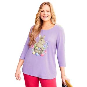 Женская футболка с блестками и принтом Plus Size Catherines, Lavender Bunny Basket