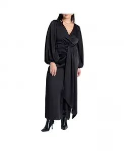 Женское платье с плиссированной юбкой и пышными рукавами из сатина ELOQUII, черный