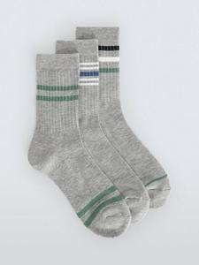 Терри носки с полосками до щиколотки John Lewis, Pack of 3, Grey Multi