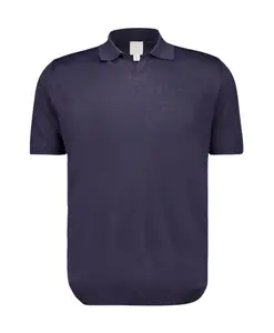 Тканевый льняной вязаный поло-свитер темно-синего цвета 120% Lino, синий