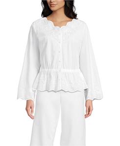 Женская вышитая блузка из поплина с длинными рукавами Lands' End, White