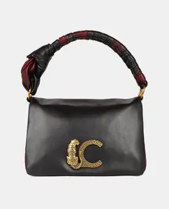 Сумка через плечо с клапаном и узлом Ручка Логотип LC с леопардовым принтом Lola Casademunt, черный