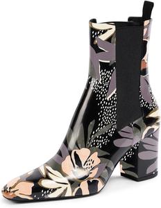 Женские ботинки Zszszsu Chelsea с квадратным носком, эластичной вставкой, массивным каблуком, на высоком устойчивом каблуке, на подтяжке, нарядные ботинки-казаки на зиму и осень, повседневная модная обувь, размеры 4-16 US, Floral Print