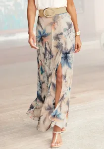 Юбка макси Buffalo из вискозного трикотажа, длинная летняя юбка с принтом по всей поверхности и разрезом, цвет Sand Bedruckt