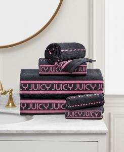 Набор из 6 банных полотенец из хлопка в полоску Juicy Couture, Black