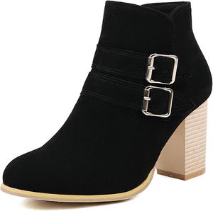 Женские ботильоны Shinelly на массивном каблуке с двойной пряжкой, высокой шпилькой, боковой молнией и широким голенищем, Black