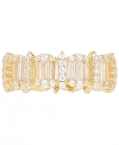 Кольцо с кубическим цирконием круглой и багетной огранки, горизонтальное, из стерлингового серебра с 14-каратным золотом Macy'S, gold