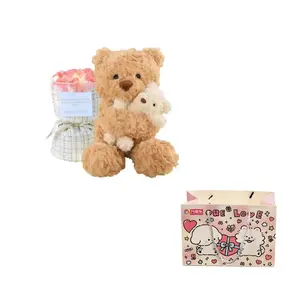 Десять тысяч детских музыкальных плюшевых кукол с надутыми губками милый кролик мультяшные игрушки высота 30см WANTONGLE, Dudu Parent-Child Services Bear светло-коричневый+Bouquet