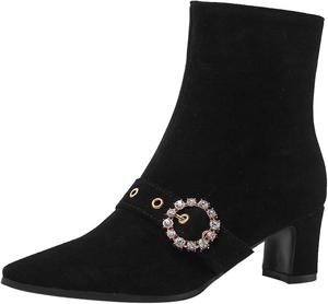 Женские ботильоны с заостренным носком, боковой молнией и устойчивым каблуком Renessmi, Black 1