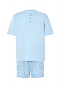 Пижама мужская, короткая планка на пуговицах, трикотаж, однотонный принт, синяя El Búho NOCTURNO, синий