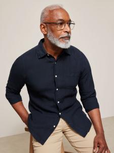 Льняная рубашка стандартного кроя John Lewis, темно-синий