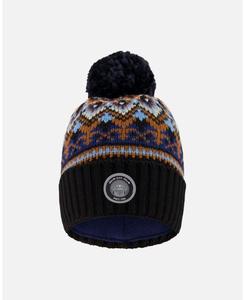 Вязаная зимняя шапка для мальчика с подкладкой и помпоном, бежевого и темно-синего цвета - для малышей/детей Deux par Deux, Taupe and navy