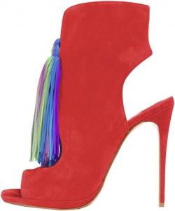 Женские сандалии FSJ с открытым носком, ремешком на пятке, высокие каблуки, бахрома на ботильонах, стильные шпильки с кисточками, обувь для летних нарядов, размеры US 4-15, Red-Multi