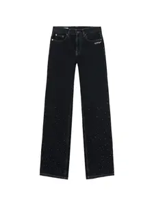 Джинсы, украшенные кристаллами Swarovski Off-White, черный