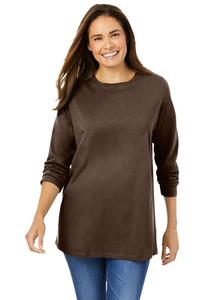 Футболка с длинными рукавами и круглым вырезом идеального размера для полных женщин Woman Within, Chocolate