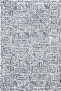 Ковер SAFAVIEH, 61 x 92 см, Abstract Collection, Blue & Ivory, ручной работы из шерсти, идеален для помещений с высокой проходимостью: прихожая, гостиная, спальня (ABT763M)