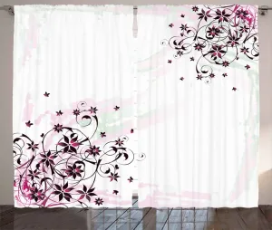 Штора ABAKUHAUS Floral Rustic, гранжевый мотив с цветочными листьями, присборенная штора для спальни с петлями и крючками, 280 x 245 см, цвет: черный, бледно-розовый, мятный Abakuhaus