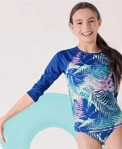 Детский купальный комплект с рашгардом, устойчивым к хлору, для девочек Lands' End, синий