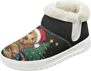 Женские зимние ботинки на снег, водонепроницаемые, короткие, легкие, теплые с плюшевой отделкой, зимние ботинки с противоскользящей подошвой, модные, размеры 36-48 Quxjehoe, Santa Hat Dog