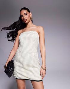 Платье-бандо Kaiia сшитое по индивидуальному заказу в тонкую полоску с контрастной отделкой кремового цвета