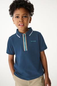 Футболка поло с короткими рукавами и молнией в полоску для мальчиков Paul Smith Junior, синий
