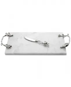 Большая мраморная сырная доска «Белая орхидея» с ножом Michael Aram